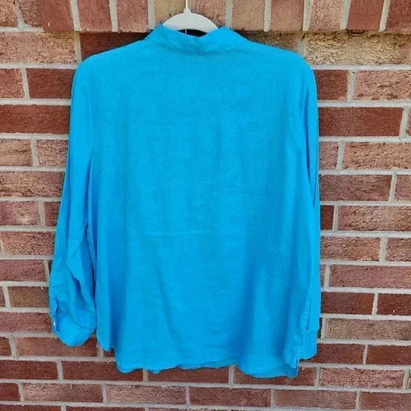 J. Jill Love Linen Button Up Women's Size Small Blue 100% Linen - Picture 2 of 10